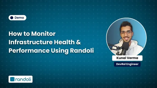 Title card for "How to Monitor Infrastructure Health & Performance Using Randoli" featuring Kunal Verma, DevRel Engineer at Randoli
